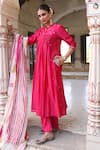 Buy_Amoree india_Pink Silk Embroidery, Foil Printing, Zari Mandarin Collar Laxmi Rani Suit Set 