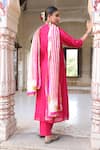 Shop_Amoree india_Pink Silk Embroidery, Foil Printing, Zari Mandarin Collar Laxmi Rani Suit Set _at_Aza_Fashions