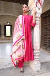 Buy_Amoree india_Pink Silk Embroidery, Foil Printing, Zari Mandarin Collar Laxmi Rani Suit Set _at_Aza_Fashions