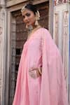 Buy_Amoree india_Pink Silk Embroidery, Zari V-neck Laxmi Suit Set _Online_at_Aza_Fashions