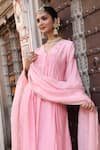 Amoree india_Pink Silk Embroidery, Zari V-neck Laxmi Suit Set _at_Aza_Fashions