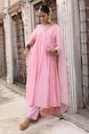 Buy_Amoree india_Pink Silk Embroidery, Zari V-neck Laxmi Suit Set 