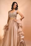 Alaya Advani_Beige Satin, Organza, Net Beads, Embroidery, Ruffles Lehenga Set Eith Dupatta _Online_at_Aza_Fashions