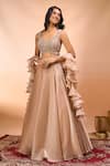 Shop_Alaya Advani_Beige Satin, Organza, Net Beads, Embroidery, Ruffles Lehenga Set Eith Dupatta _Online_at_Aza_Fashions