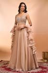Alaya Advani_Beige Satin, Organza, Net Beads, Embroidery, Ruffles Lehenga Set Eith Dupatta _Online