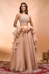 Buy_Alaya Advani_Beige Satin, Organza, Net Beads, Embroidery, Ruffles Lehenga Set Eith Dupatta _at_Aza_Fashions