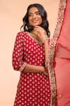Shop Alaya Advani Red Georgette Embroidery, Zari V-neck Floral Hand Kurta Sharara Set Online Shop_Alaya Advani_Red Georgette Embroidery, Zari V-neck Floral Hand Kurta Sharara Set _Online