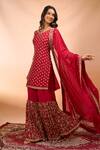 Alaya Advani Red Georgette Embroidery, Zari V-neck Floral Hand Kurta Sharara Set Alaya Advani_Red Georgette Embroidery, Zari V-neck Floral Hand Kurta Sharara Set