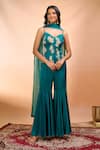 Buy_Alaya Advani_Green Modal, Satin Embroidery Sweetheart Neck Hand Top Sharara Set 