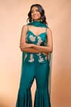 Alaya Advani_Green Modal, Satin Embroidery Sweetheart Neck Hand Top Sharara Set 