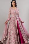 Buy Alaya Advani Pink Net, Silk Embroidery, Zari V-neck Floral Hand Anarkali Lehenga Set Online Buy_Alaya Advani_Pink Net, Silk Embroidery, Zari V-neck Floral Hand Anarkali Lehenga Set _Online