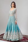 Alaya Advani_Blue Net, Silk Embroidery, Zari, Sequins, Beads Hand Anarkali Lehenga Set _Online_at_Aza_Fashions