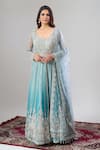 Shop_Alaya Advani_Blue Net, Silk Embroidery, Zari, Sequins, Beads Hand Anarkali Lehenga Set _Online_at_Aza_Fashions