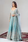 Alaya Advani_Blue Net, Silk Embroidery, Zari, Sequins, Beads Hand Anarkali Lehenga Set _at_Aza_Fashions