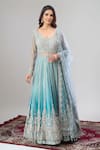 Buy_Alaya Advani_Blue Net, Silk Embroidery, Zari, Sequins, Beads Hand Anarkali Lehenga Set _at_Aza_Fashions