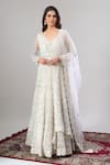 Alaya Advani_White Net, Silk Embroidery, Sequins, Tassels Floral Hand Anarkali Lehenga Set _at_Aza_Fashions