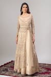Alaya Advani_Beige Net, Silk Embroidery, Zari, Sequins Round Hand Slit Anarkali Lehenga Set _Online_at_Aza_Fashions