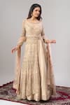 Buy_Alaya Advani_Beige Net, Silk Embroidery, Zari, Sequins Round Hand Slit Anarkali Lehenga Set 