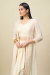 Buy_Alaya Advani_Off White Georgette Embroidery Open Neck, Cape And Draped Skirt Set _Online_at_Aza_Fashions