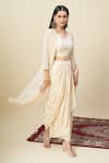 Alaya Advani_Off White Georgette Embroidery Open Neck, Cape And Draped Skirt Set _at_Aza_Fashions