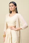 Buy_Alaya Advani_Off White Georgette Embroidery Open Neck, Cape And Draped Skirt Set 