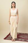 Shop_Alaya Advani_Off White Georgette Embroidery Open Neck, Cape And Draped Skirt Set 