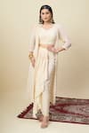 Buy_Alaya Advani_Off White Georgette Embroidery Open Neck, Cape And Draped Skirt Set _at_Aza_Fashions