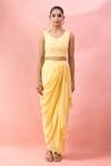 Buy Alaya Advani Yellow Georgette Embroidery V-neck Floral Cape And Draped Skirt Set Buy_Alaya Advani_Yellow Georgette Embroidery V-neck Floral Cape And Draped Skirt Set