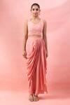 Alaya Advani_Peach Georgette Beads, Sequins, Embroidery Open Floral Cape And Draped Skirt Set _Online_at_Aza_Fashions