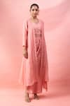 Buy_Alaya Advani_Peach Georgette Beads, Sequins, Embroidery Open Floral Cape And Draped Skirt Set _Online_at_Aza_Fashions