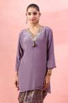 Alaya Advani_Purple Crepe Embroidery, Tassels, Foil Printing Kurta And Floral Dhoti Pant _at_Aza_Fashions