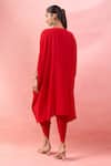 Shop_Alaya Advani_Red Crepe Embroidery, Beads, Tassels Round Neck Cape Kurta And Tulip Pant Set _at_Aza_Fashions