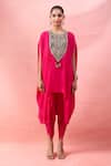 Buy_Alaya Advani_Pink Crepe Embroidery, Beads Round Neck Cape Kurta And Tulip Pant Set _Online_at_Aza_Fashions