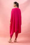 Shop_Alaya Advani_Pink Crepe Embroidery, Beads Round Neck Cape Kurta And Tulip Pant Set _at_Aza_Fashions