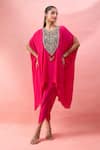 Shop_Alaya Advani_Pink Crepe Embroidery, Beads Round Neck Cape Kurta And Tulip Pant Set _Online_at_Aza_Fashions