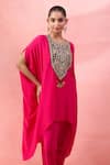 Buy_Alaya Advani_Pink Crepe Embroidery, Beads Round Neck Cape Kurta And Tulip Pant Set 