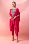 Buy_Alaya Advani_Pink Crepe Embroidery, Beads Round Neck Cape Kurta And Tulip Pant Set _at_Aza_Fashions