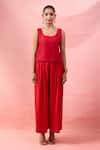Buy_Alaya Advani_Red Crepe Embroidery, Beads, Zari Round Neck Yoke Kurta And Palazzo Set _Online_at_Aza_Fashions