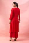 Shop_Alaya Advani_Red Crepe Embroidery, Beads, Zari Round Neck Yoke Kurta And Palazzo Set _at_Aza_Fashions
