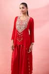 Buy_Alaya Advani_Red Crepe Embroidery, Beads, Zari Round Neck Yoke Kurta And Palazzo Set 