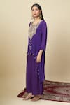 Alaya Advani_Purple Crepe Embroidery, Beads Round Neck Yoke High-low Kurta And Palazzo Set _Online_at_Aza_Fashions