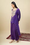 Buy_Alaya Advani_Purple Crepe Embroidery, Beads Round Neck Yoke High-low Kurta And Palazzo Set _Online_at_Aza_Fashions