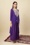 Buy_Alaya Advani_Purple Crepe Embroidery, Beads Round Neck Yoke High-low Kurta And Palazzo Set 