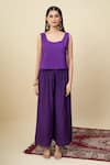 Alaya Advani_Purple Crepe Embroidery, Beads Round Neck Yoke High-low Kurta And Palazzo Set _Online