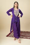 Buy_Alaya Advani_Purple Crepe Embroidery, Beads Round Neck Yoke High-low Kurta And Palazzo Set _at_Aza_Fashions