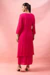 Shop_Alaya Advani_Pink Crepe Embroidery, Beads Round Neck High-low Kurta And Flared Pant Set _at_Aza_Fashions