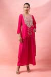 Buy_Alaya Advani_Pink Crepe Embroidery, Beads Round Neck High-low Kurta And Flared Pant Set _at_Aza_Fashions