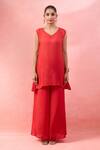 Buy_Alaya Advani_Red Satin, Georgette Embroidery V-neck Bandhani Kurta And Palazzo Set 