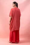 Shop_Alaya Advani_Red Satin, Georgette Embroidery V-neck Bandhani Kurta And Palazzo Set _at_Aza_Fashions