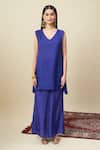 Buy_Alaya Advani_Blue Satin, Georgette Embroidery Split Bandhani Pattern Kurta And Palazzo Set _Online_at_Aza_Fashions